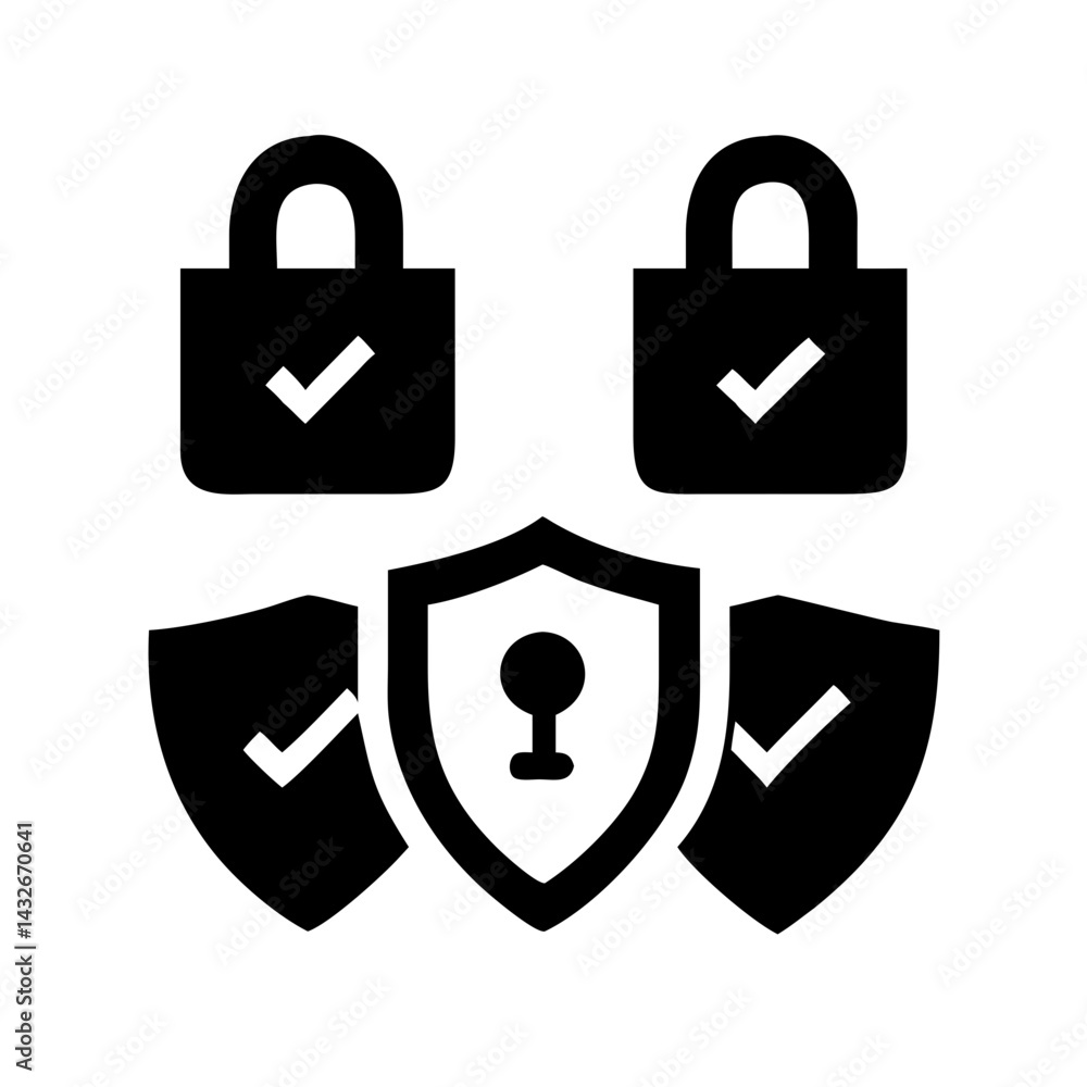 Fototapete set of security shield icons, security shields logotypes with check mark and padlock.. security shie
