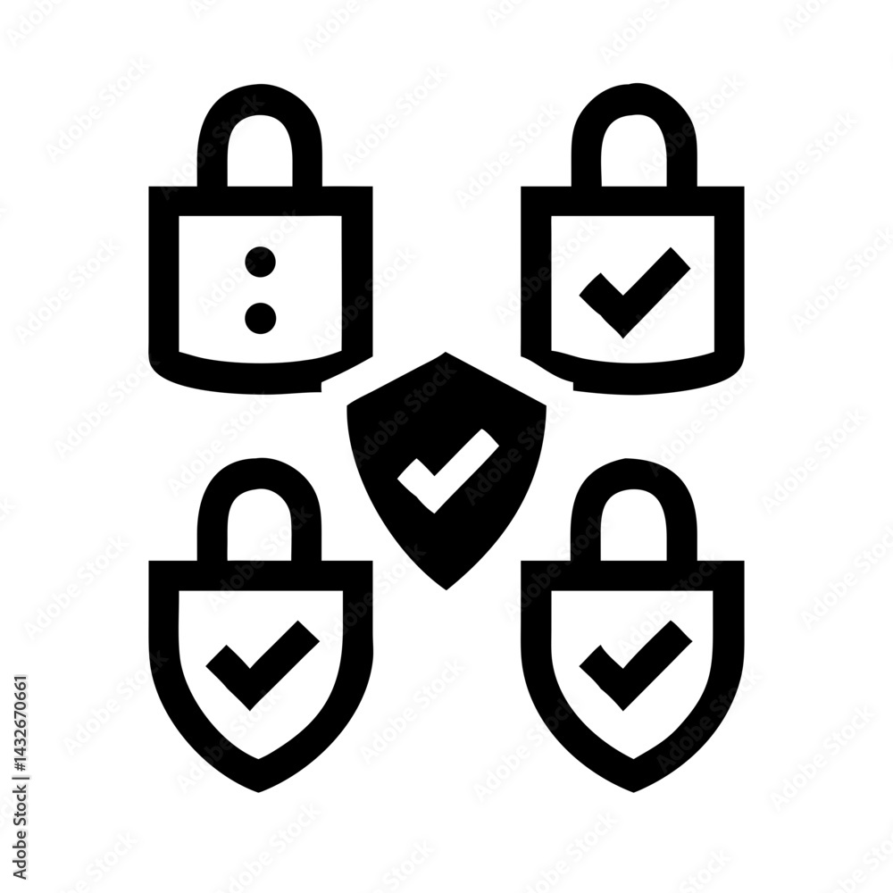 Fototapete set of security shield icons, security shields logotypes with check mark and padlock.. security shie