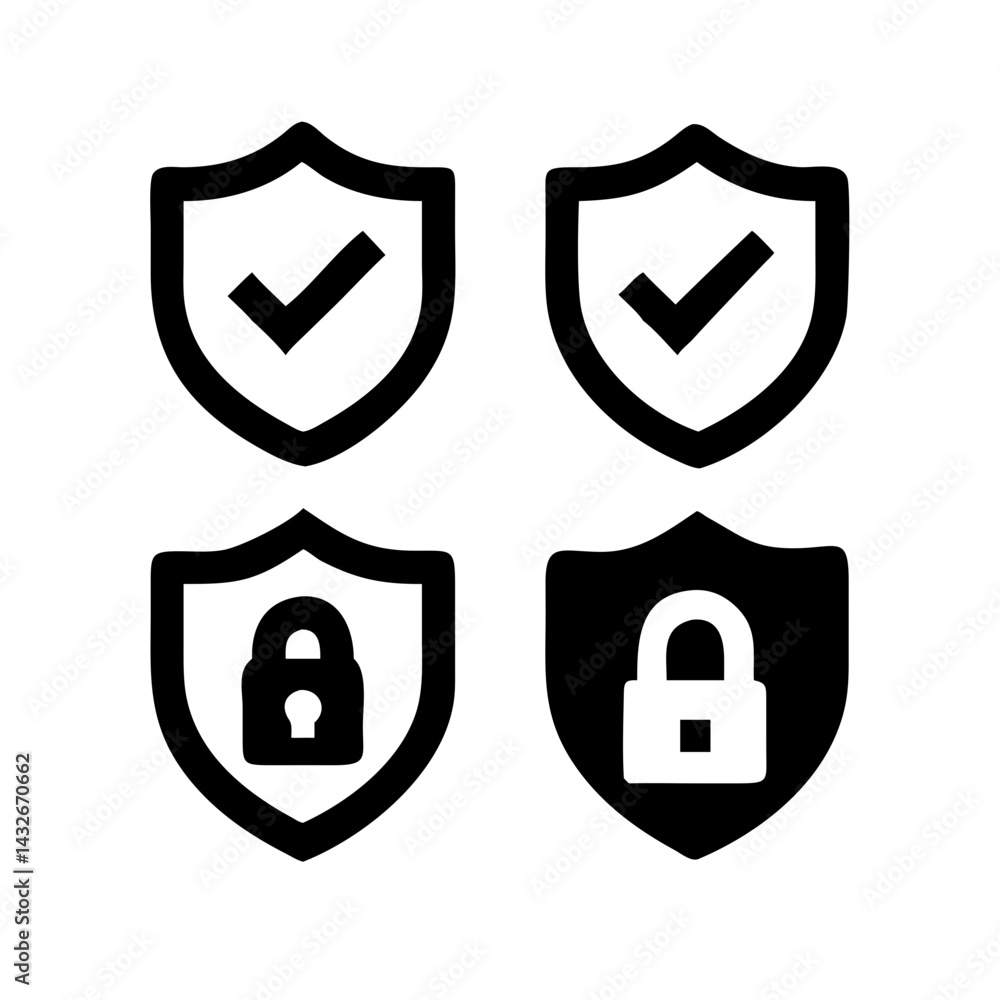 Fototapete set of security shield icons, security shields logotypes with check mark and padlock.. security shie