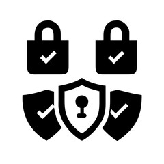 Set of security shield icons, security shields logotypes with check mark and padlock.. Security Shield Vector Line Icon Set. Security shield outline symbols with check mark and padlock.