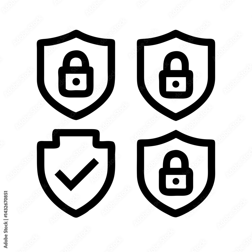 Fototapete set of security shield icons, security shields logotypes with check mark and padlock.. security shie