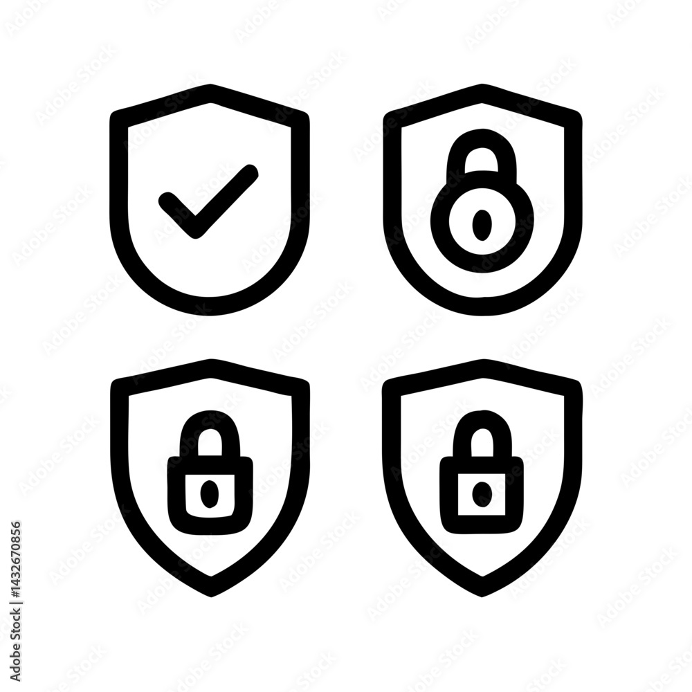 Fototapete set of security shield icons, security shields logotypes with check mark and padlock.. security shie