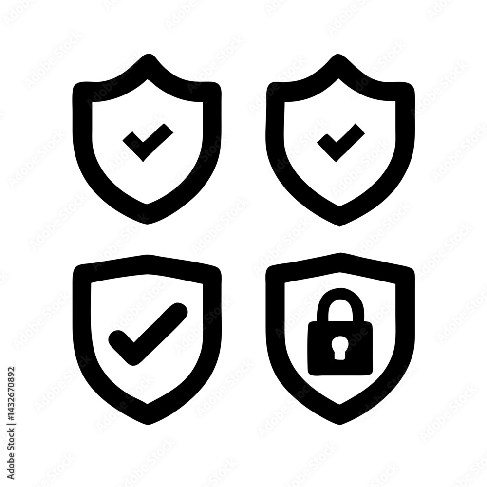 Fototapete set of security shield icons, security shields logotypes with check mark and padlock.. security shie