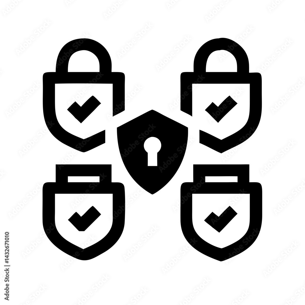 Fototapete set of security shield icons, security shields logotypes with check mark and padlock.. security shie