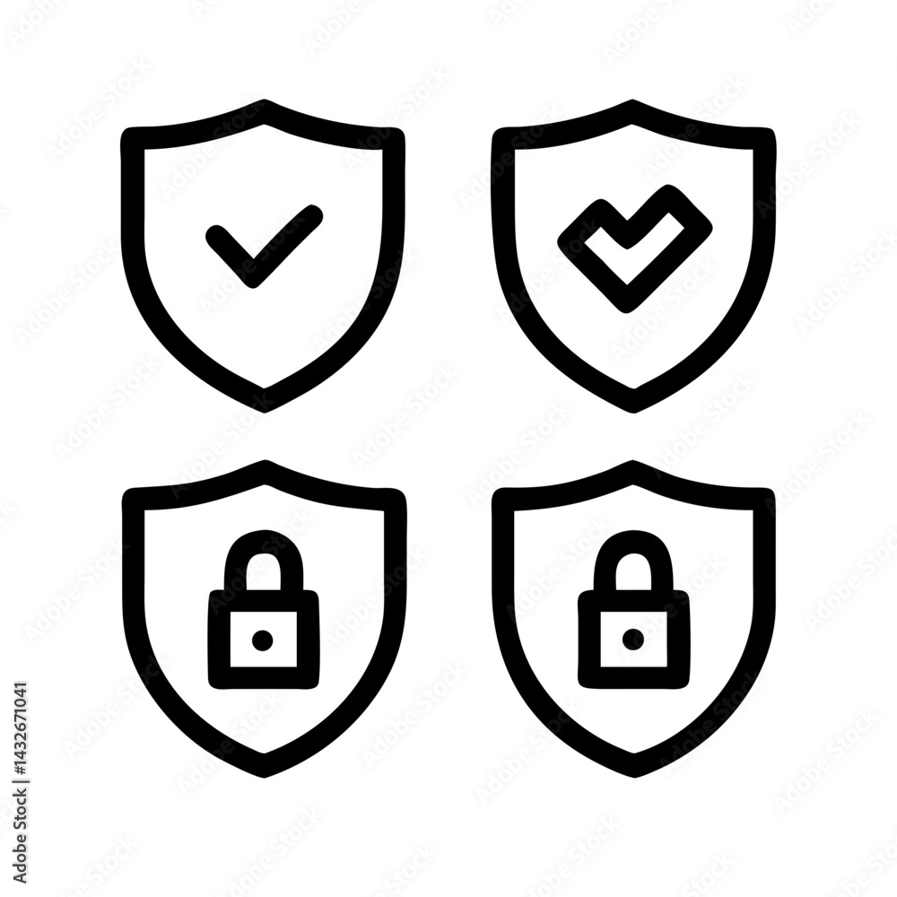Fototapete set of security shield icons, security shields logotypes with check mark and padlock.. security shie