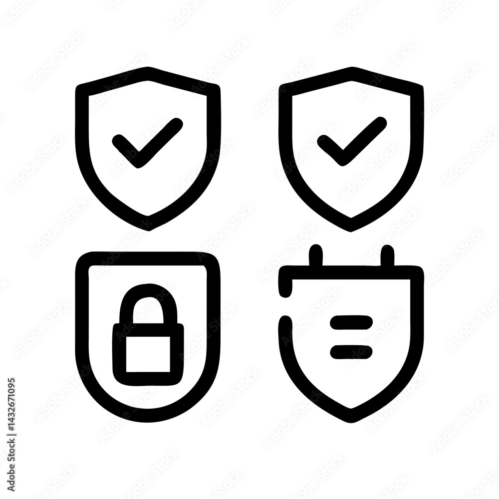 Fototapete set of security shield icons, security shields logotypes with check mark and padlock.. security shie