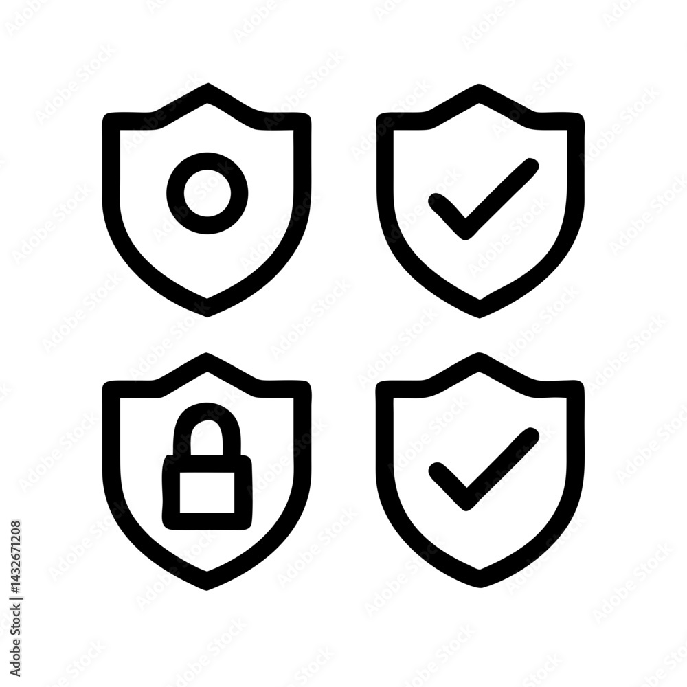 Fototapete set of security shield icons, security shields logotypes with check mark and padlock.. security shie