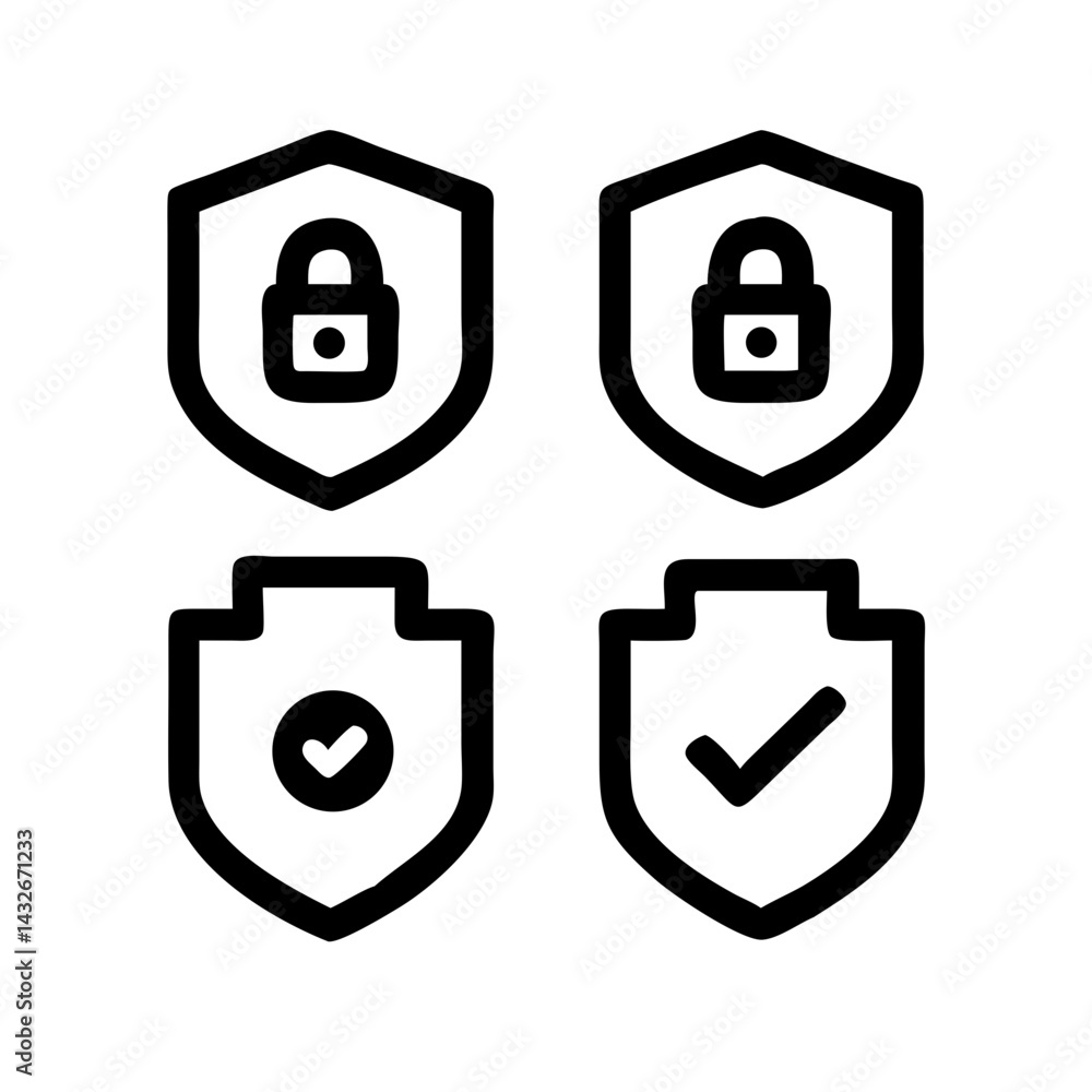 Fototapete set of security shield icons, security shields logotypes with check mark and padlock.. security shie