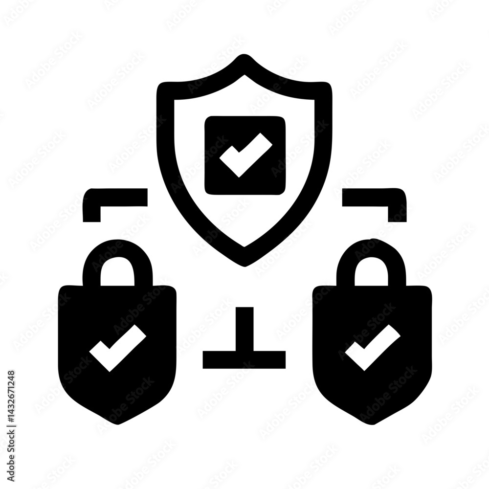 Fototapete set of security shield icons, security shields logotypes with check mark and padlock.. security shie