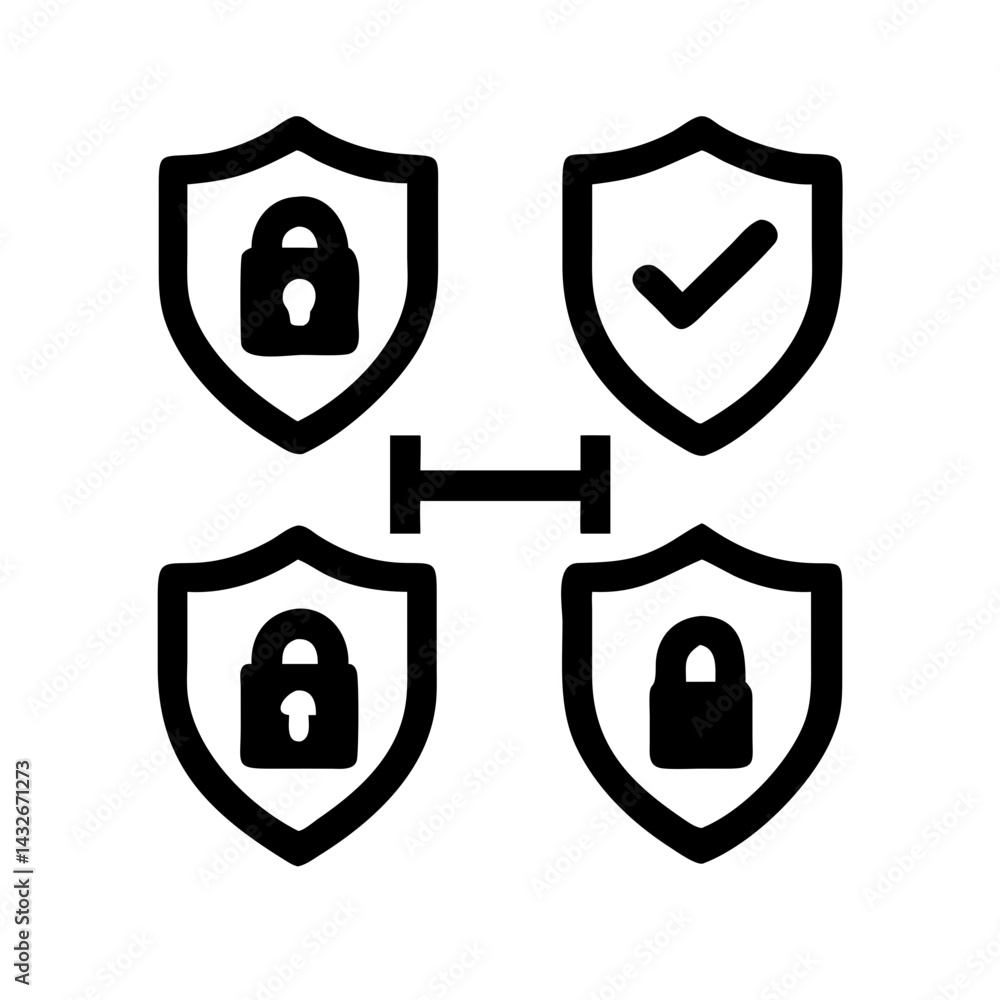 Fototapete set of security shield icons, security shields logotypes with check mark and padlock.. security shie