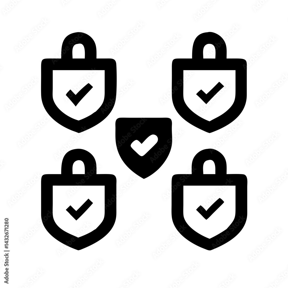 Fototapete set of security shield icons, security shields logotypes with check mark and padlock.. security shie