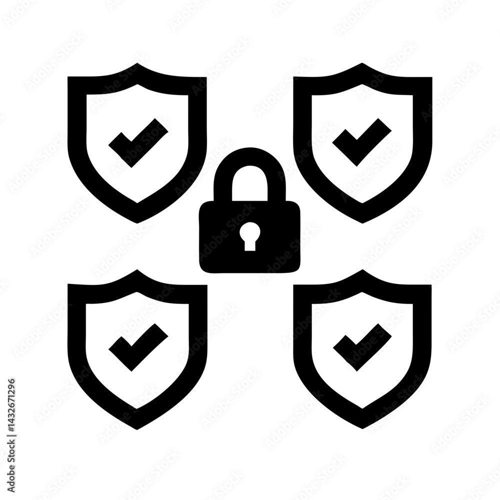 Fototapete set of security shield icons, security shields logotypes with check mark and padlock.. security shie