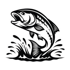 Detailed Black and White Fish Silhouette Leaping From Water With Splash