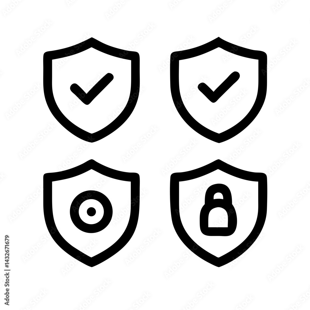 Fototapete set of security shield icons, security shields logotypes with check mark and padlock.. security shie