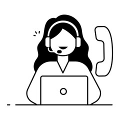 Virtual Support Representative. Laptop with female headset agent for online or remote customer support