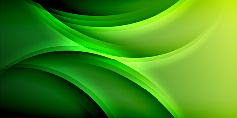 Obraz premium Abstract green background. Smooth curves create dynamic, flowing shapes. Light transitions from dark to bright hues.