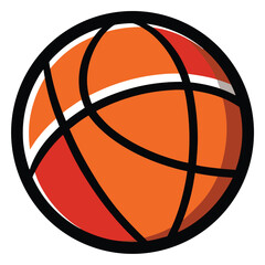 Cartoon Basketball Ball Design Orange Ball, Black Lines, Bold Outlines, White Space