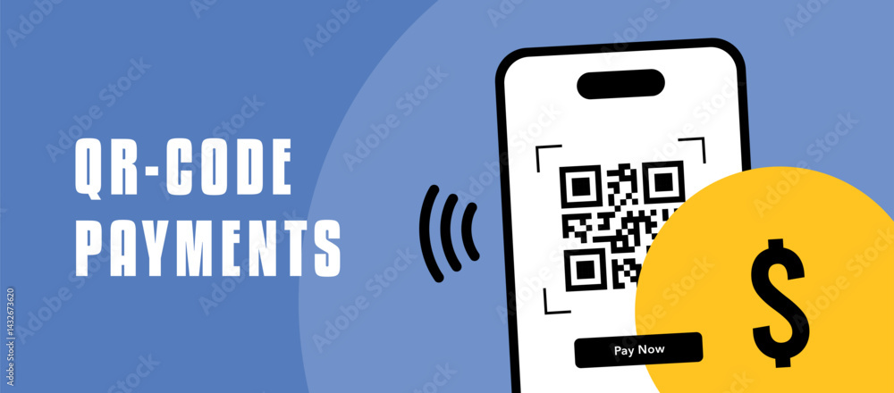 Poster qr code and mobile wallet banner with contactless payment icons. fintech payment system for secure q