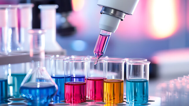 A robotic arm in a chemistry lab, conducting precise experiments with test tubes and beakers, Scientific-tech style