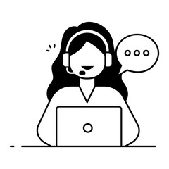 Live Chat Agent. Female customer service representative on laptop with chat bubble for real-time support