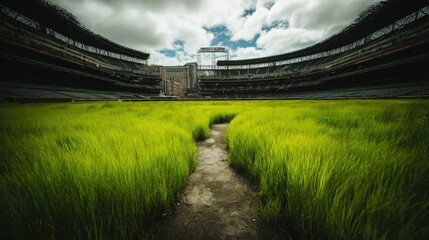 Fototapeta premium Overgrown Baseball Stadium Nature Reclaiming
