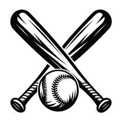 Baseball Bats Crossed with Ball Monochrome Sport Icon. Stylized Illustration