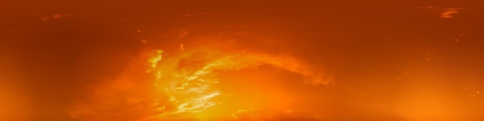 360 panorama of glowing sunset sky with bright pink Cirrus clouds. HDR 360 seamless spherical...