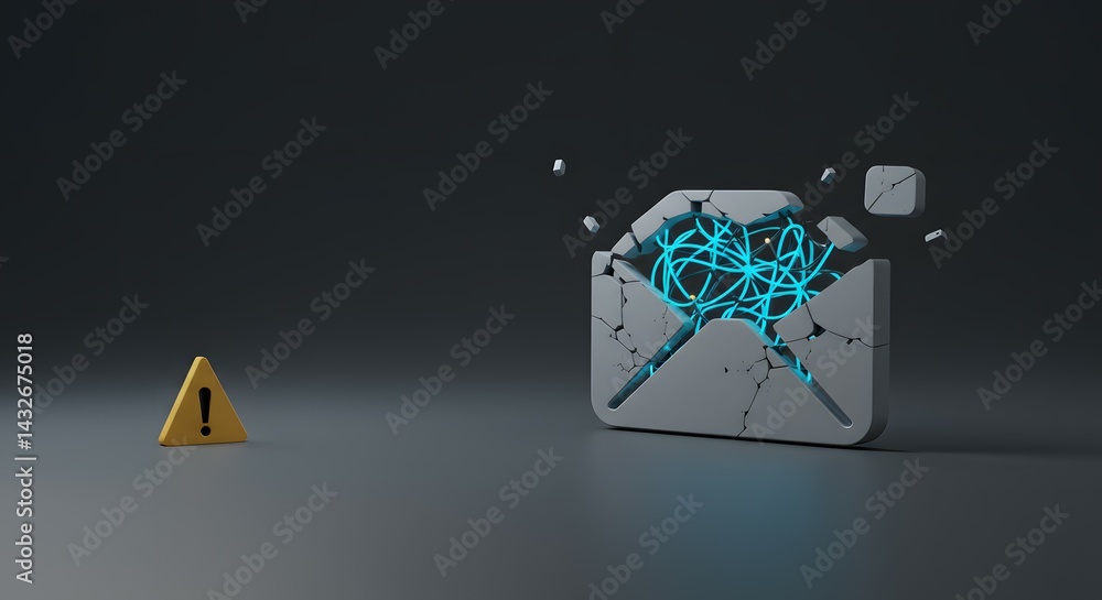 Poster shattered email a 3d render of data breach and cybersecurity risks