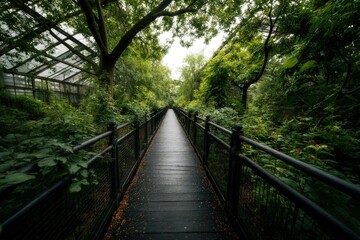 Fototapeta premium Serene Walkway Through Lush Botanical Garden