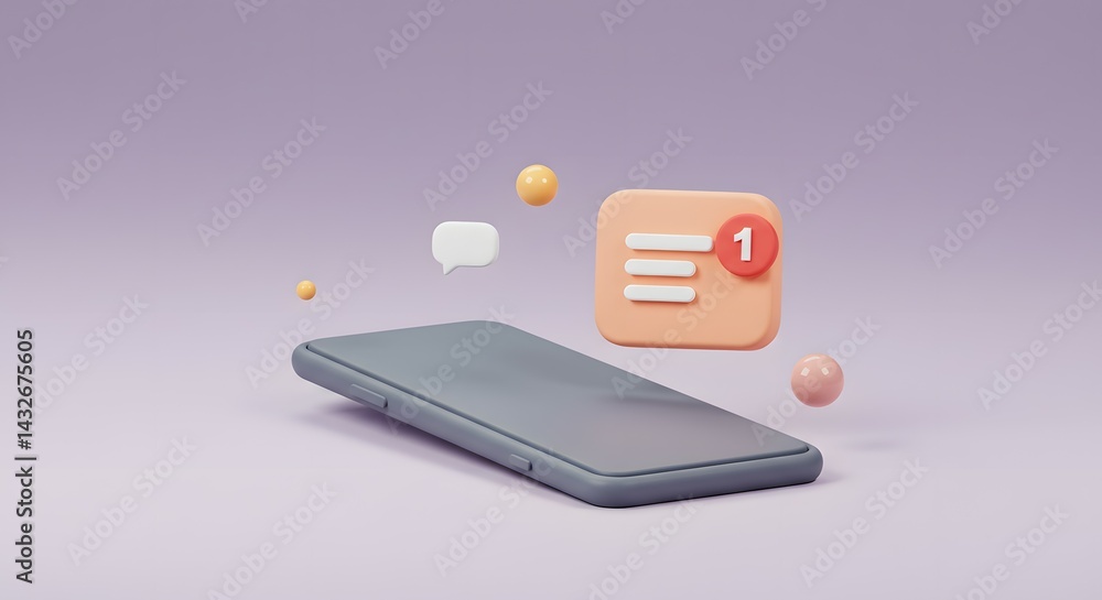 Poster new message notification on smartphone 3d render