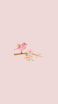 pink background with flowers and bird