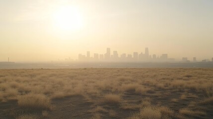 Fototapeta premium Urban landscape sunrise city skyline nature scene desert environment wide-angle view serene concept for seo impact