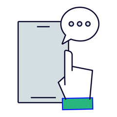 Tablet Feedback Interface. Hand with tablet and speech bubble symbolizing touch-based support feedback