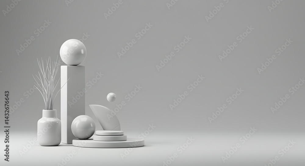 Poster monochromatic 3d render abstract geometric shapes and minimalist still life composition