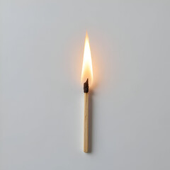 Single Burning Matchstick on Neutral Background – Minimalist Fire Concept
