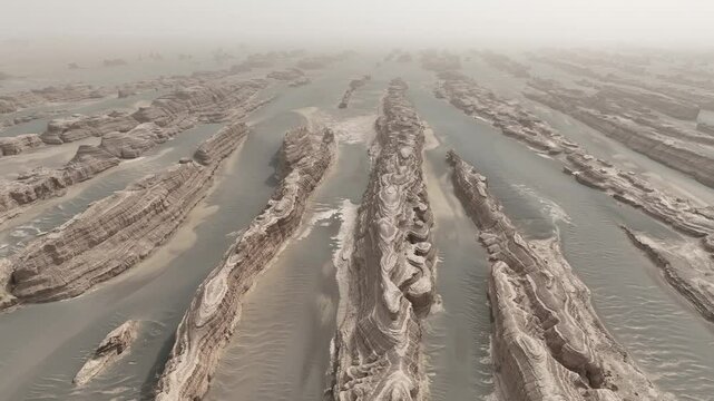 Stunning aerial view of Yadan Geo Park's wind-eroded rock formations in the Gobi Desert, China