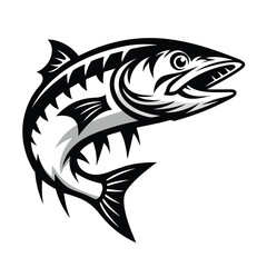 Black and White Stylized Jumping Fish on Isolated Clean Background Design