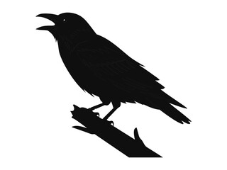 Crow on a branch silhouette vector illustration
