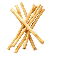 Saltsticks arranged neatly on a transparent background, highlighting their texture and color for a simple snack presentation, saltsticks isolatedn on transparent background