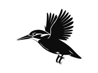 Kingfisher bird silhouette flying with wings spread. vector illustration