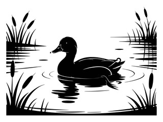 
Duck swimming on a lake silhouette vector illustration