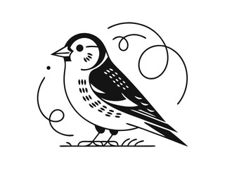Small bird silhouette vector illustration with decorative swirl elements
