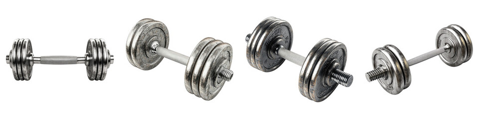 Naklejka premium Metal dumbbells Isolated on transparent background. PNG , Set of