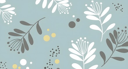 Elegant Floral Pattern Design Gray, White, and Gold Botanical Illustration