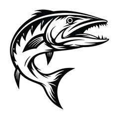 Barracuda Fish Silhouette | Sharp Teeth, Open Mouth, Ocean Predator, Marine Animal