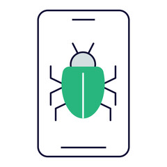 Mobile Bug Report. Smartphone with bug symbol indicating issue report or software glitch alert