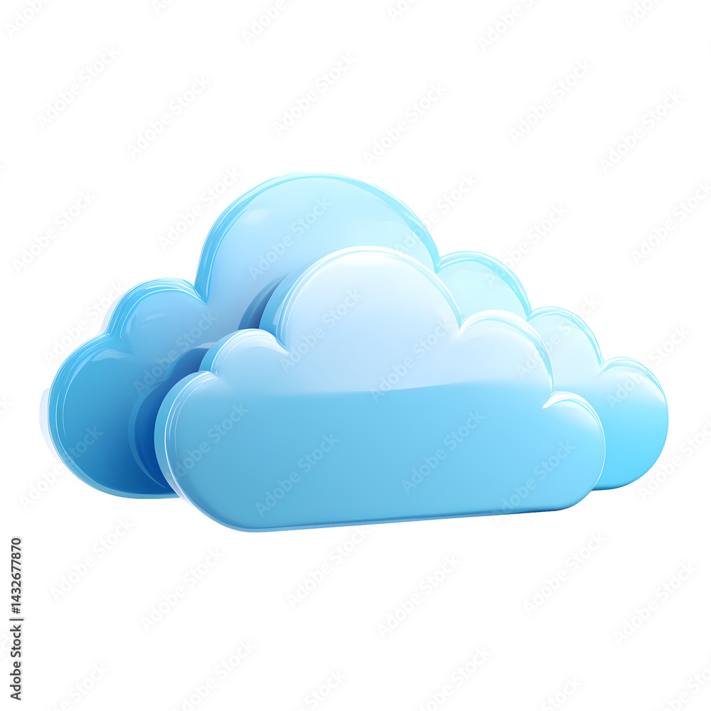 Poster glossy blue 3d cloud icon isolated on transparent background for web design and app development