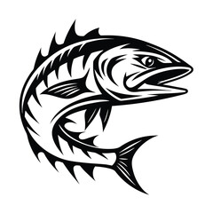 Black and White Fish Illustration, Leaping Fish, Fish Outline, Ocean Life, Aquatic