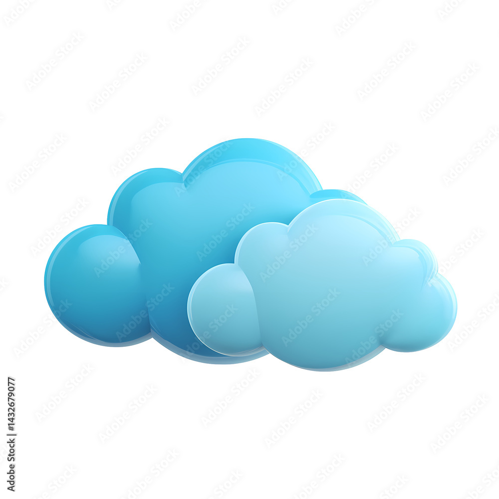 Poster two glossy blue clouds 3d render on transparent background for design elements