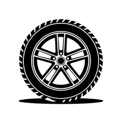 Fototapeta premium Silhouette of Car Tire with Tread and Rim Vector Illustration